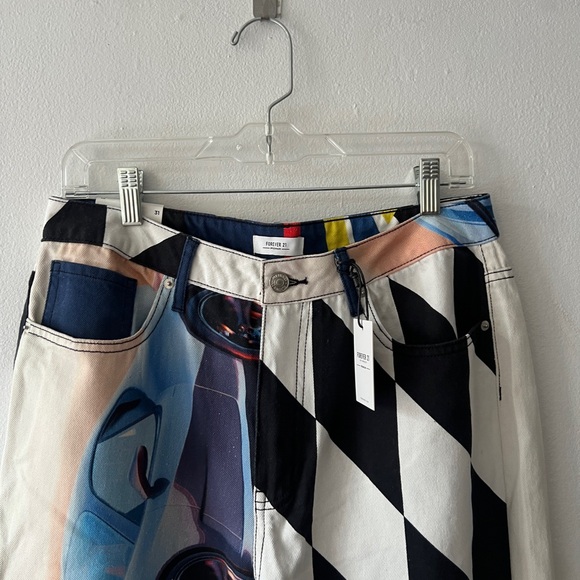 BNWT Forever 21 Womens Straight Leg Race Car High Waist Tokyo Drift Jeans Sz 31 - Picture 2 of 8